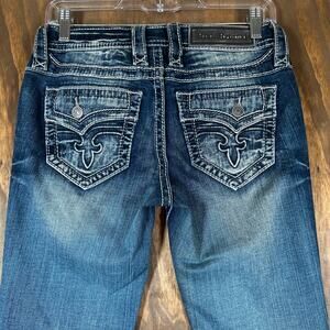 Rock Revival Blue Distressed Women Jeans straight leg Tallis sz 26